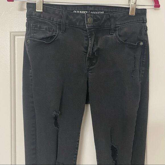 OLD NAVY • Rockstar Mid-Rise Distressed Denim Skinny Jeans Black - Picture 3 of 9